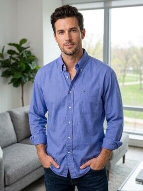 Tommy Hilfiger Men’s Royal Blue Button-Down Casual Shirt
